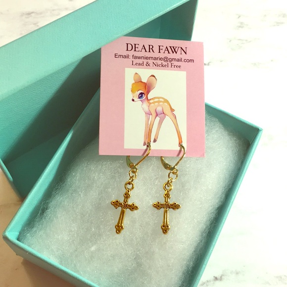 New Gold Cross Earrings Elegant NEW Hypoallergenic - Picture 7 of 8